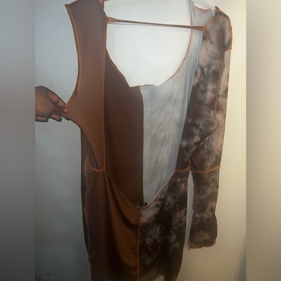 Fashion Nova Stitch one shoulder  Dress Tie Die Brown/Combo - Picture 8 of 8